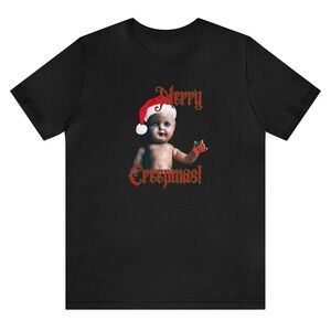 Merry Creepmas Creepy Old Doll Santa Hat Goth Ugly Christmas Unisex Shirt